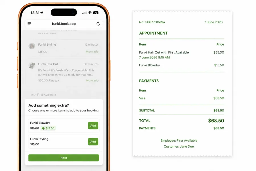 Optional service add-ons during booking
